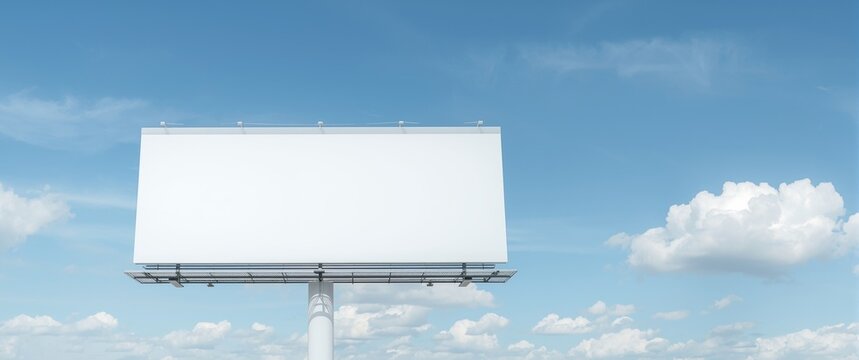 3D illustration showing an empty white billboard set against a blue sky