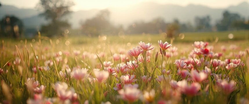 Flower and leaf scene featuring Krachai flower in a spring and summer setting