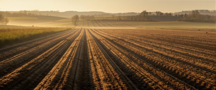 Freshly tilled land with distinct furrow patterns