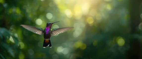 Obraz premium Fighting Velvet-purple Coronet flying, 4K resolution, best hummingbirds of nature, forest setting, animal, beauty, green, colorful bird, tropical environment, breathtaking