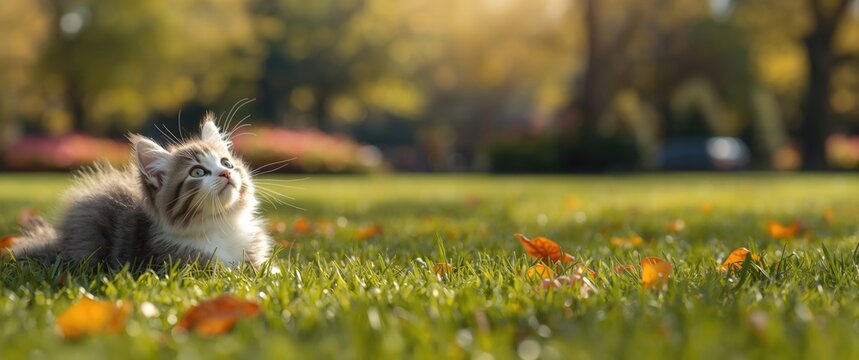 A cat visiting a park