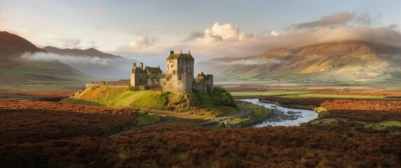 Fototapeta premium Castle nestled within scenic Scottish Highlands