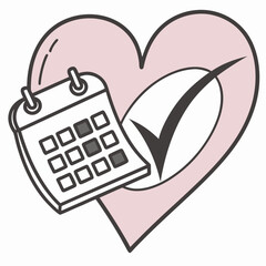 Heart calendar checkmark icon for planning and confirmation