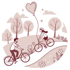 Romantic Couple Cycling Love Scene