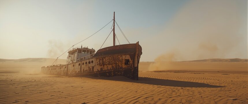 Shipwreck in Aral Desert, Munyak, Karakalpakstan, Uzbekistan