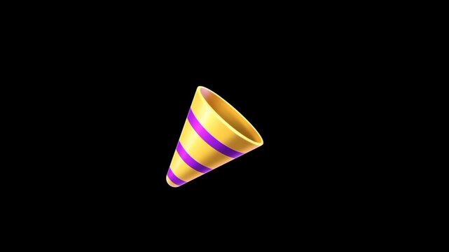 Celebration 3d icon. Birthday decorative confetti cone animation