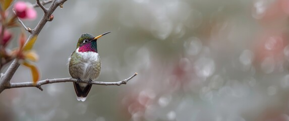 Obraz premium Close-up shot of Anna's Hummingbird on a winter branch