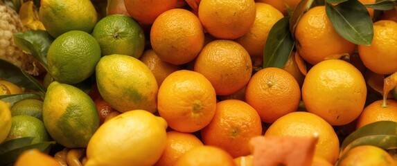 Vibrant citrus fruits such as limes, tangelos, oranges, lemons, and grapefruit on show