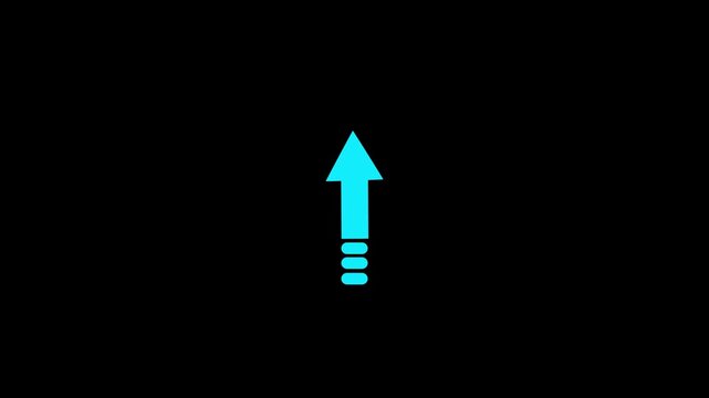 Cyan upward arrow with dashed lines on a black background direction pointer