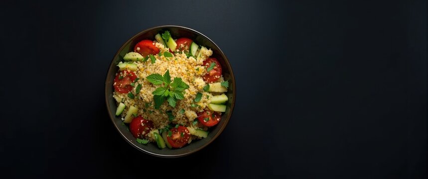 Arabian Vegetarian Couscous Salad - Tabule with Dark Background