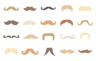 Men moustache set in scandinavian style featuring masculine facial hair fashion vintage retro classic shapes male appearance for your designs projects