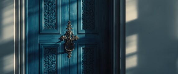 Naklejka premium Close-up of blue art deco door design texture background