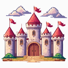 Fototapeta premium Medieval Fantasy Castle Pixel Art Environment