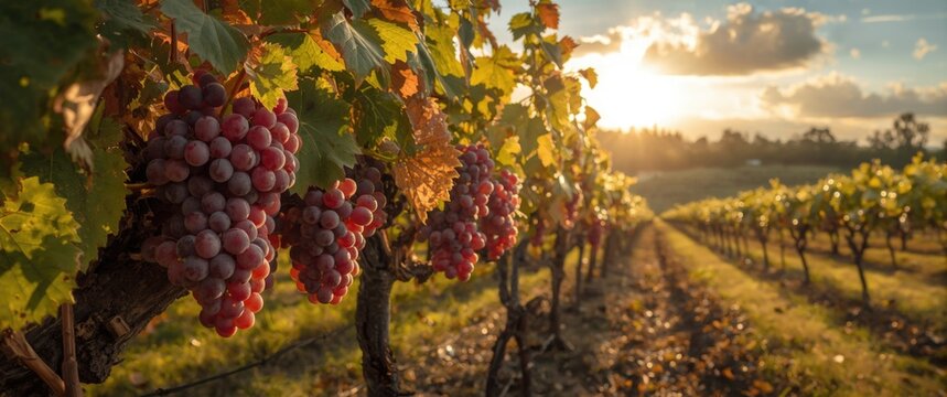 Red Grapes Basking in Vineyard Sunshine