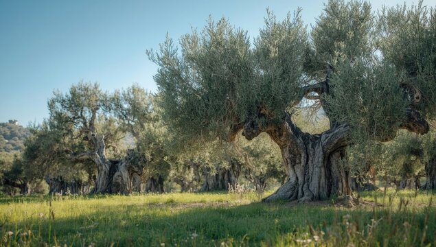 Old olive trees in an orchard, highlighting preservation and heritage, International Day for Biological Diversity