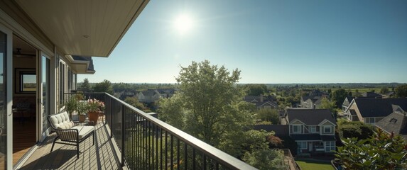 Naklejka premium Balcony perspective showcasing sunny suburban scenery