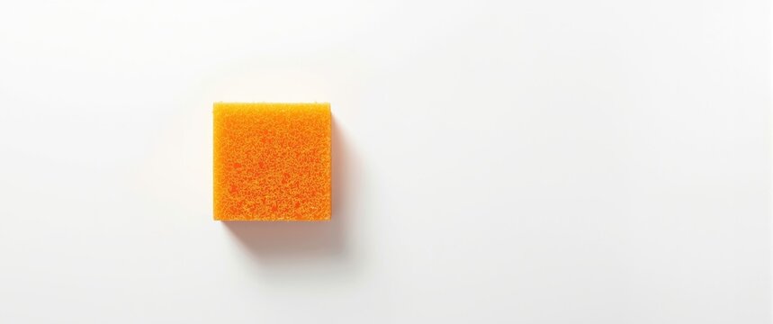 Orange cleaning sponge with abrasive scourer isolated on a white surface