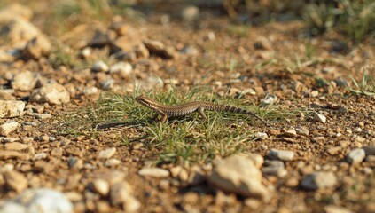 Obraz premium Young Western Skink, highlighting its scale texture and movement on natural terrain, ideal for wildlife documentation