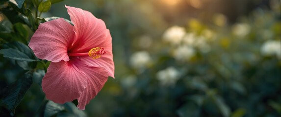 Obraz premium Pink hibiscus (Hibiscus rosa sinensis) flower on a green backdrop