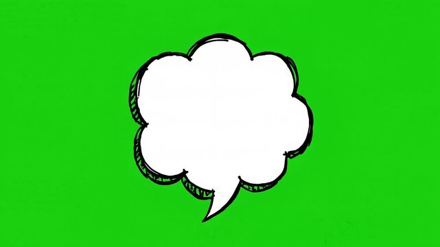 A video featuring a white cartoon speech bubble on a green background with a white border at the bottom of the video screen