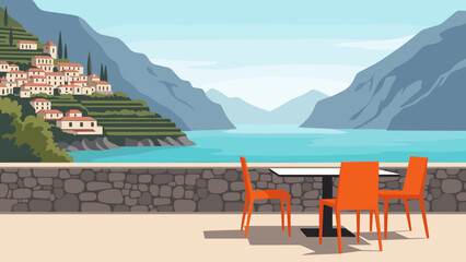 Idyllic Italian village nestled on terraced hillsides overlooking a serene turquoise lake