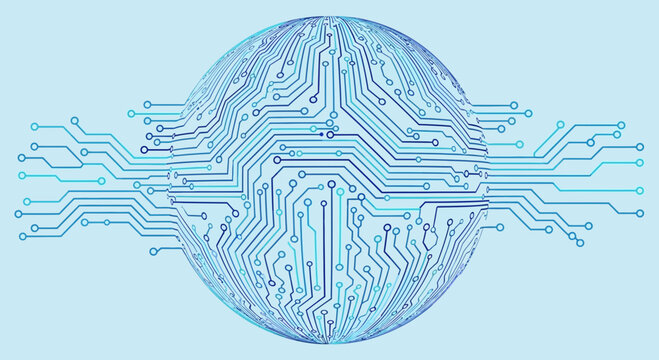 Circuit Board Pattern on Globe Surface.