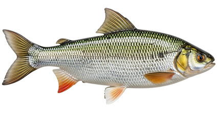 Fototapeta premium Large mouthed fish with yellow tail and black head on black background.