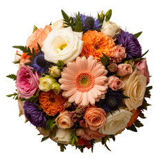 Bouquet of colorful flowers on black background for wedding or special event.