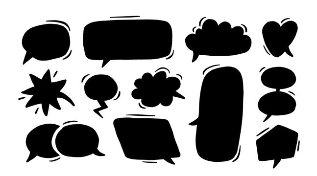 Empty speech bubble collection. Colorful bright cartoon text box set. Comic chat message balloon pack for poster, label, tag, banner, badge, sticker. Vector pop art doodle frame or border bundle.