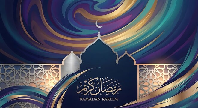Abstract Colorful Swirl Mosque Ramadan Kareem Artistic Background