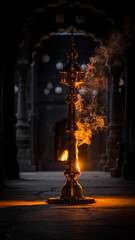 Vintage Samai Standing Lamp with Soft Flame Light in Rustic Heritage Setting