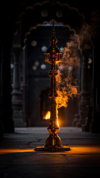 Vintage Samai Standing Lamp with Soft Flame Light in Rustic Heritage Setting