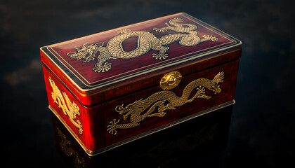 Vintage Chinese Red Lacquer Box with Gold Dragon Carvings 2026