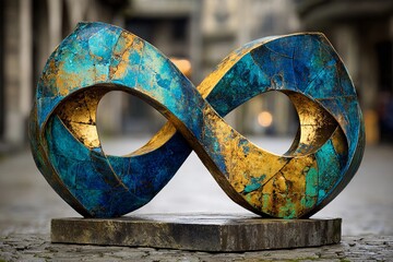 Intricate Sculpture Showcasing Stunning Blue Patina With a Unique Infinity Design Generative AI