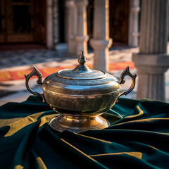 Luxury Sterling Silver Thali Set with Hand-Carved Details on Rich Background 2026