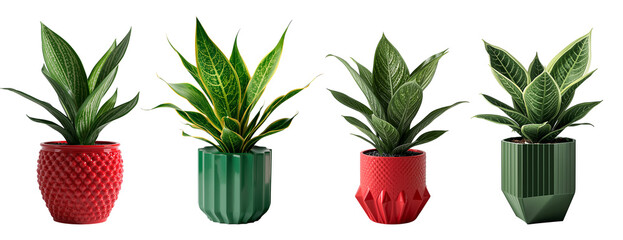 Beautiful Sansevieria plant in a ceramic pot isolated on transparent background