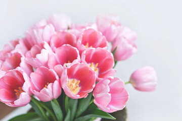 Fototapeta premium 8 March greeting card. Flowers, spring holidays and home decor concept - Bouquet beautiful tulips, floral background