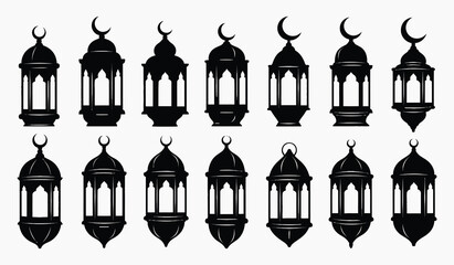 Intricate Lantern Silhouette Collection: A visually stunning set of traditional lanterns, each displaying a unique intricate design and elegance. The captivating display shows the charm of culture.