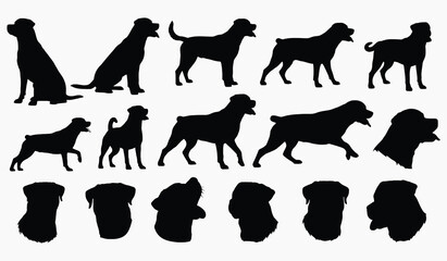 Dog Silhouette Collection: A striking assortment of dog silhouettes, showcasing different breeds and poses, ideal for design elements. 