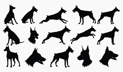 Doberman Silhouettes: A striking collection of silhouettes, capturing the elegant forms and dynamic poses of Doberman Pinscher dogs.