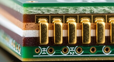 Naklejka premium Stacked circuit boards with gold connectors