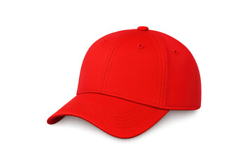 Fototapeta premium Red baseball cap template on transparent background. Sportswear apparel mockup for branding and design presentation