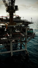 Fototapeta premium offshore oil platform closeup of structure with columns and catwalks, industrial textures and bolted joints highlighted, scene conveys durability and engineered