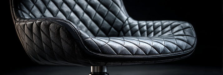 Fototapeta premium Luxurious Black Quilted Leather Armchair with Deep Diamond Stitching on Dark Background, Symbolizing Comfort and Sophistication for Interior Design and Furniture Concepts