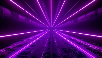 Abstract Purple Neon Light Rays Tunnel Background.