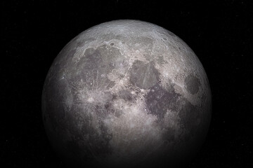 Naklejka premium Moon. The Moon is natural satellite orbiting Earth. The Moon appearing from the darkness of outer space. Exploration and colonization concept. 