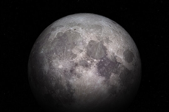 Moon. The Moon is natural satellite orbiting Earth. The Moon appearing from the darkness of outer space. Exploration and colonization concept. 