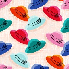 Multicolor Summer Hats Vector Seamless Pattern