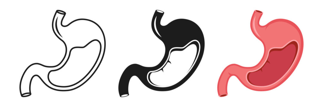 Gerd stomach icon set collection in flat style. Reflux vector illustration on isolated background. Esophageal organ sign business concept.