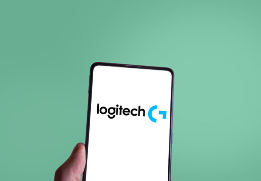 Logitech logo on a smartphone, green background. Link&ouml;ping, &Ouml;sterg&ouml;tland, Sweden. 02-02-2026.